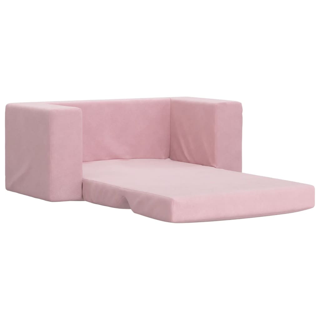 Kids Sleeper Sofa 2 Seater Pink Soft Plush