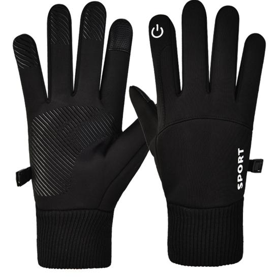 

1 Pair Unisex Gloves Fleece Lined Touch Screen Windproof Solid Color Waterproof Cycling Fishing Skiing Gloves for Outdoor L чёрный