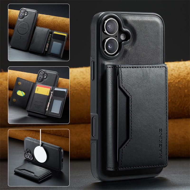 MagSafe Magnetische Kabellose Ladeleder Handyhülle für iPhone 17 Air 16 Pro Max 16E 15 Plus 14 13 12 Samsung S25 FE S24 S23 Ultra Brieftasche Kartenhülle