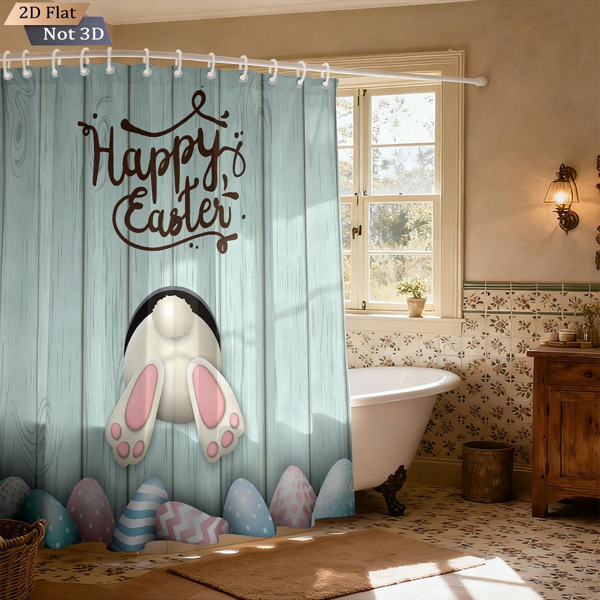 

1Pc Easter Cute Rabbit Printed Waterproof Shower Curtain Partition Privacy Hanging Curtain 12 Hooks Available In Various Sizes W60H190(CM)-1 Pcs