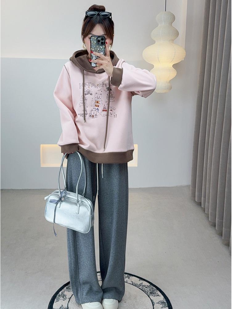 2025 Winter Plus Size Women's Cartoon Embroidery Hooded Fleece Sweatshirt W-260