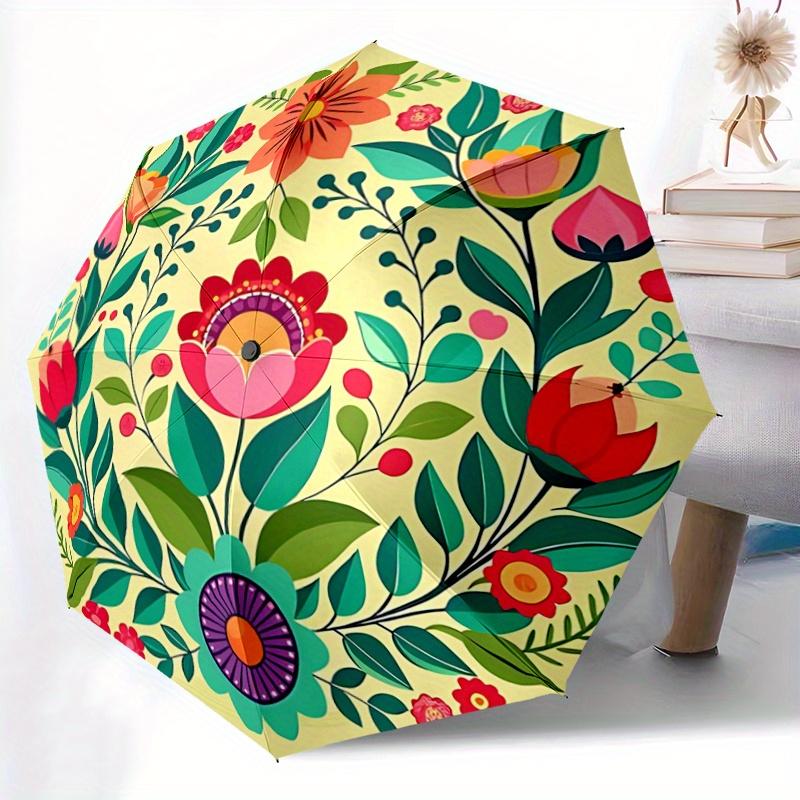 1pc Colorful Flower Design Automatic 3-Fold Umbrella Design, Cute Cartoon Pattern, Portable Outdoor Umbrella, Perfect, Holiday Gift for Disney fa