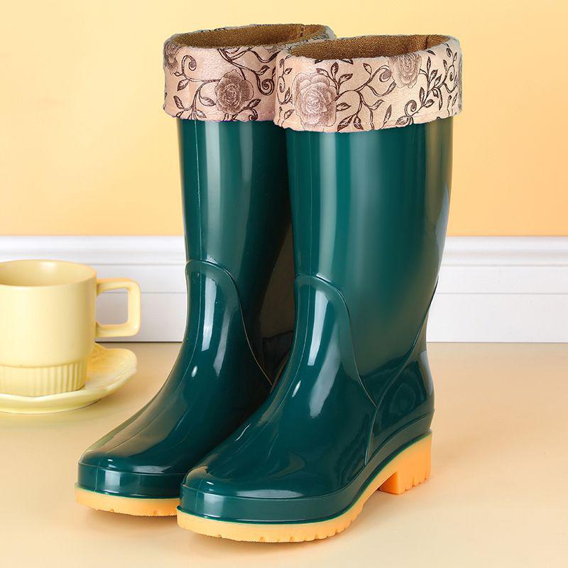 Dámské fleecem podšité protiskluzové nepromokavé gumové holínky s vysokým svrškem