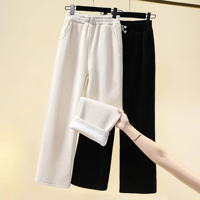 Petite Women's Fleece-Lined Chenille Pants: Autumn/Winter Collection, Straight Narrow Leg, Sizes XS.