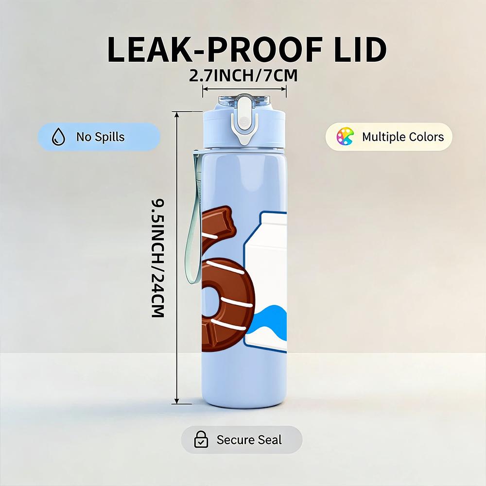 1PC Number Six Milk Bottle Combo Print 750ml Color Plastic Water Bottle Leakproof Flip Straw Lid For Sports Office Home Use
