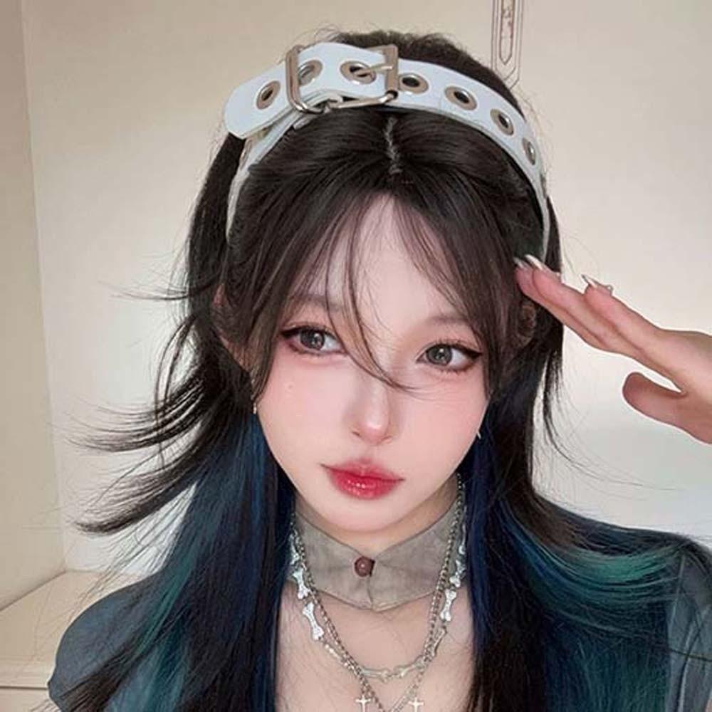 Hollow Out Steampunk Hair Hoop Rock-inspired Leather Buckle Hairband Punk Rivet Headband  Girls