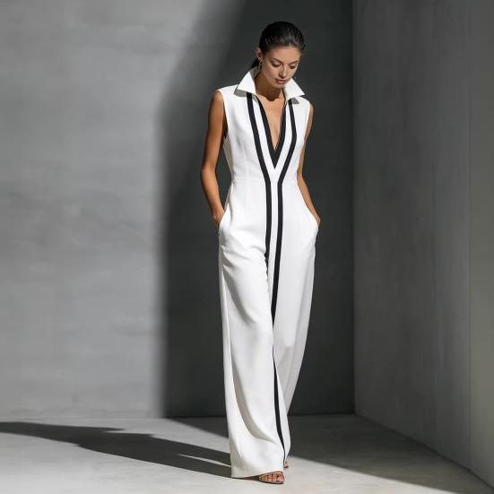 Ärmelloses Damenkleid Stehkragen V-Ausschnitt Langes Kleid Lockere Passform Polyester Elegantes Kleid mit geometrischen Mustern Bedruckt Tägliches Outfit