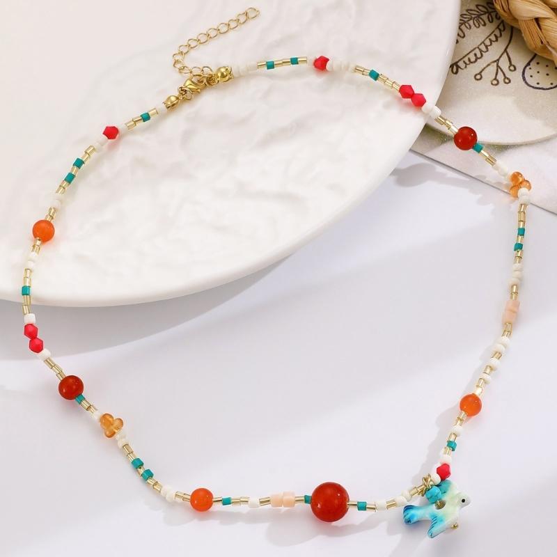 Sweet Cool Girls Neck Chain Spicy Women's Summer Necklace Dopamine Beads Colored Collarbone Chain Creative Earrings