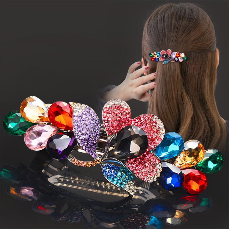 New Fashion Retro Crystal Butterfly Hair Clip Large Top Clip Flower Spring Clip High Quality Female Mother Hairpin Headdress