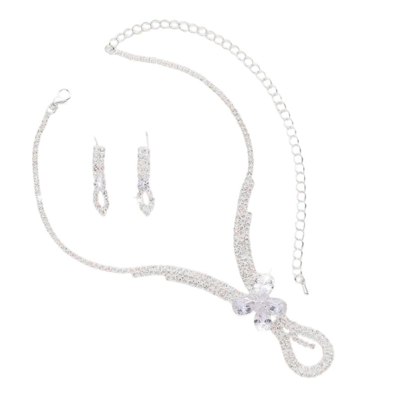 

Fashionable Wedding Accessory Set for Women Featuring Water Drop Designs Necklace and Comfort Clips Earrings Set 1