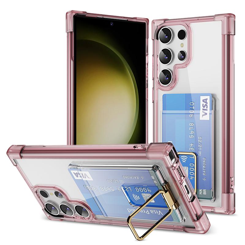 Luxury Wallet Card Slot Metal Bracket Four Corner Shockproof Phone Case for Samsung S24 Ultra S22 S21 S23 Plus Note 20 Ultra