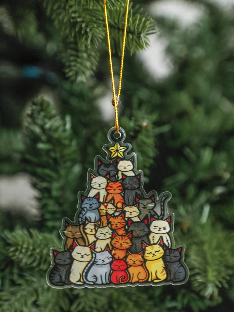 Noel Akrilik Kedi Ağacı Şeklinde Süs Sevimli Renkli Kediler Desenli Asılı Dekor Ev ve Parti İçin Şenlikli Noel Ağacı Dekorasyonu