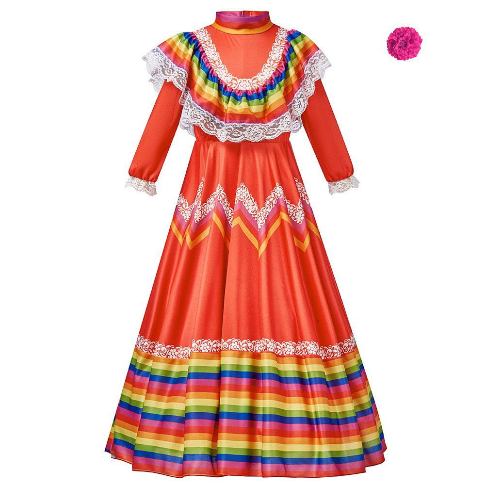 Mexican Folk Dance Long Dress - New Halloween & School Stage Performance Costume