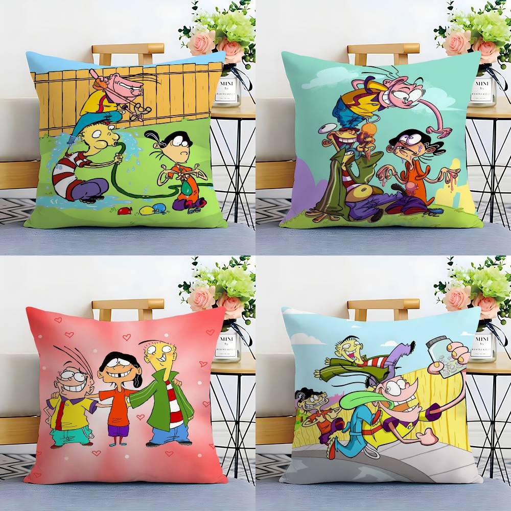 Federa Cuscino Cartone Animato E-Ed Edd N Eddy Tessuto Peluche Morbido Stampa Fronte/Retro Copricuscino Divano Copricuscini