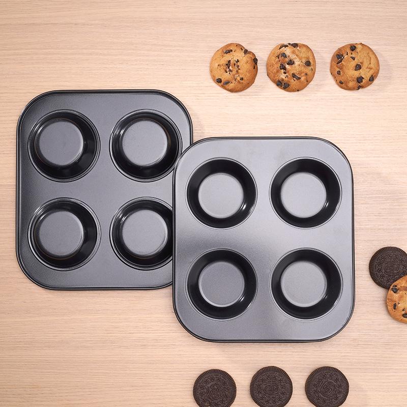 4 Holes Non-Stick Cupcake Baking Tray Carbon Steel Muffin Pan Cake Mould Egg Tart Baking Mold Round Biscuit Pan Kitchen Bakeware
