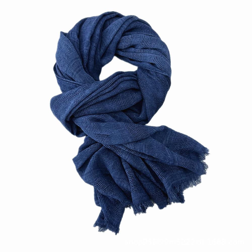Women's Cotton Scarf Winter Solid Color Jacquard Hollow Literary Style Warm Scarf