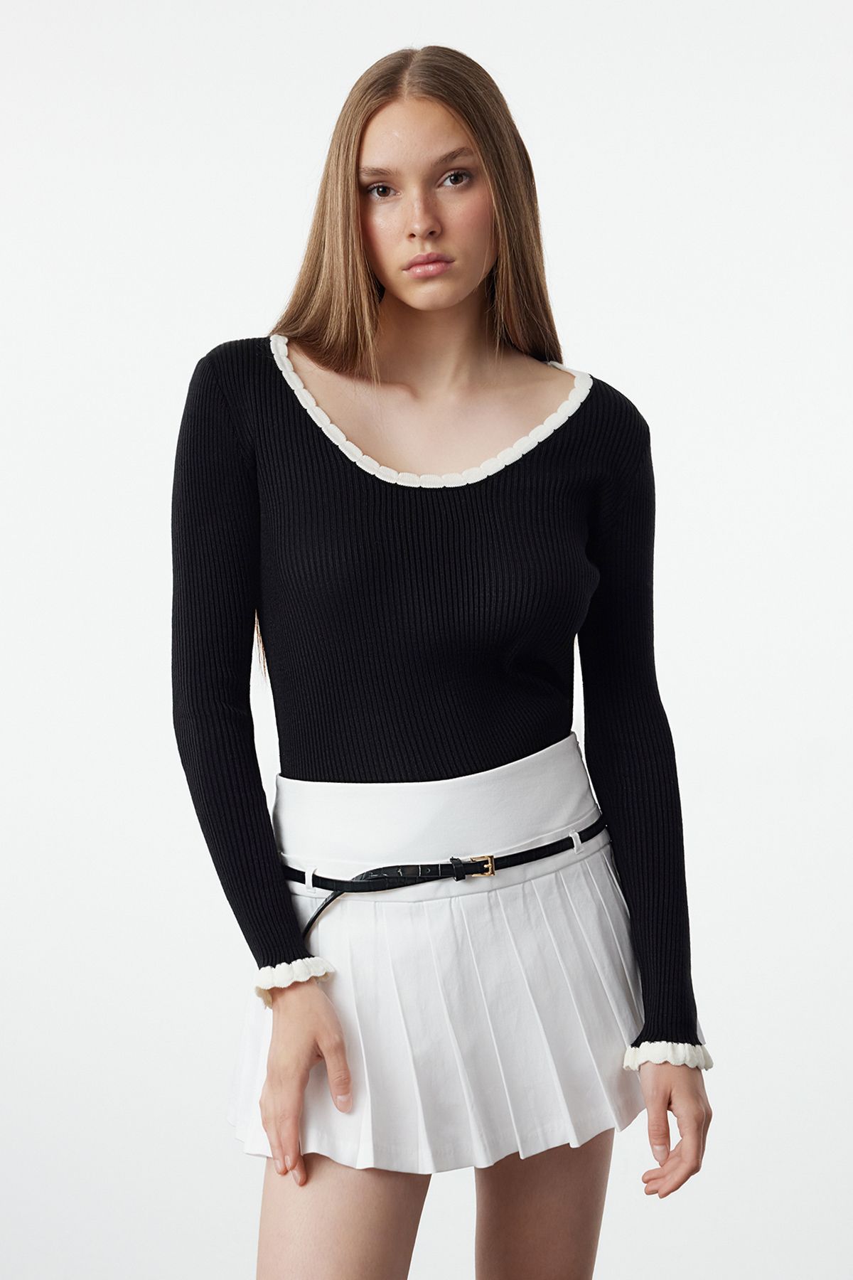 

Women s Fashion Stylish Sweater Black Thin Color Block Knitwear Sweater M