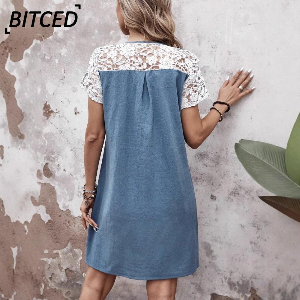 BITCED Robes Casual Décontractées à Manches Courtes et Col Rond pour l'Été et le Printemps