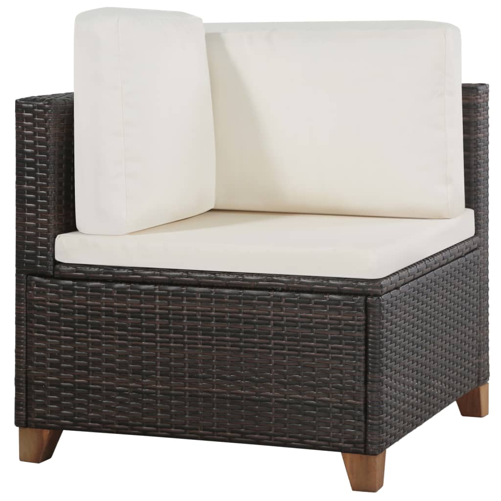 4 Piece Garden Lounge Set with Cushions Brown Poly Rattan