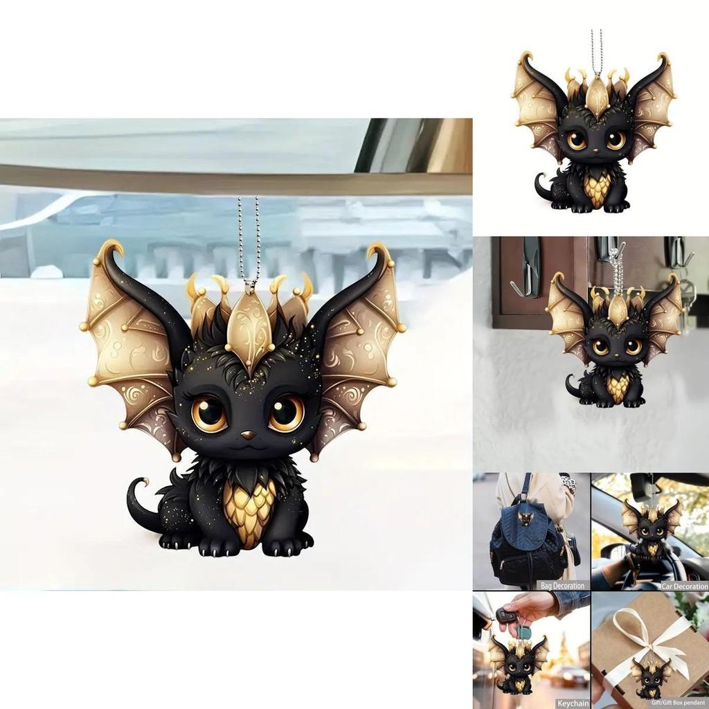 Car Decor Acrylic Flat Surface Black Dragon Pendant With Cartoon Style For Vehicle Interior Enhancement