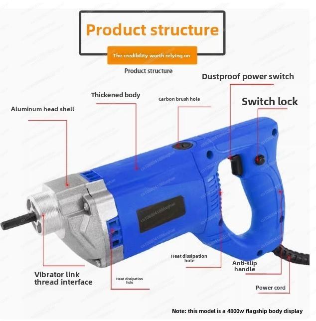 Small Portable 220V Concrete Vibrator Single Phase Cement Vibrator with Fine Rod Head Accessories