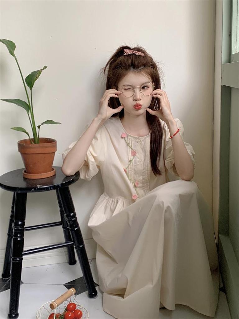 Robe d'été à manches bouffantes douces style académie japonaise pour femmes - Jupe style poupée fraîche niche étudiante d'été