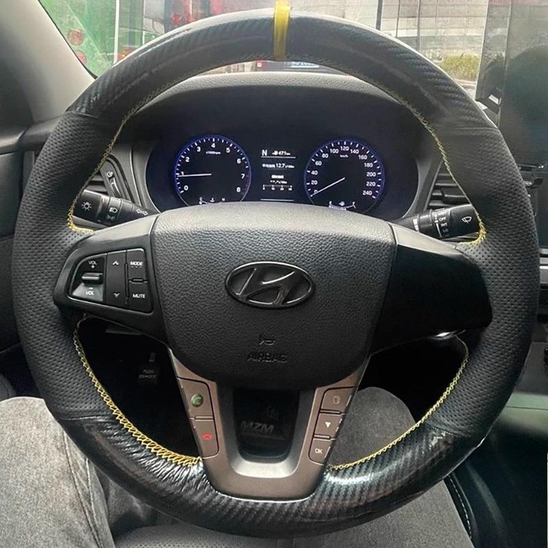 

Для Hyundai MISTRA 2014- ручная прошивка углеродное волокно Кожаная Накладка на Руль Автомобиля 1