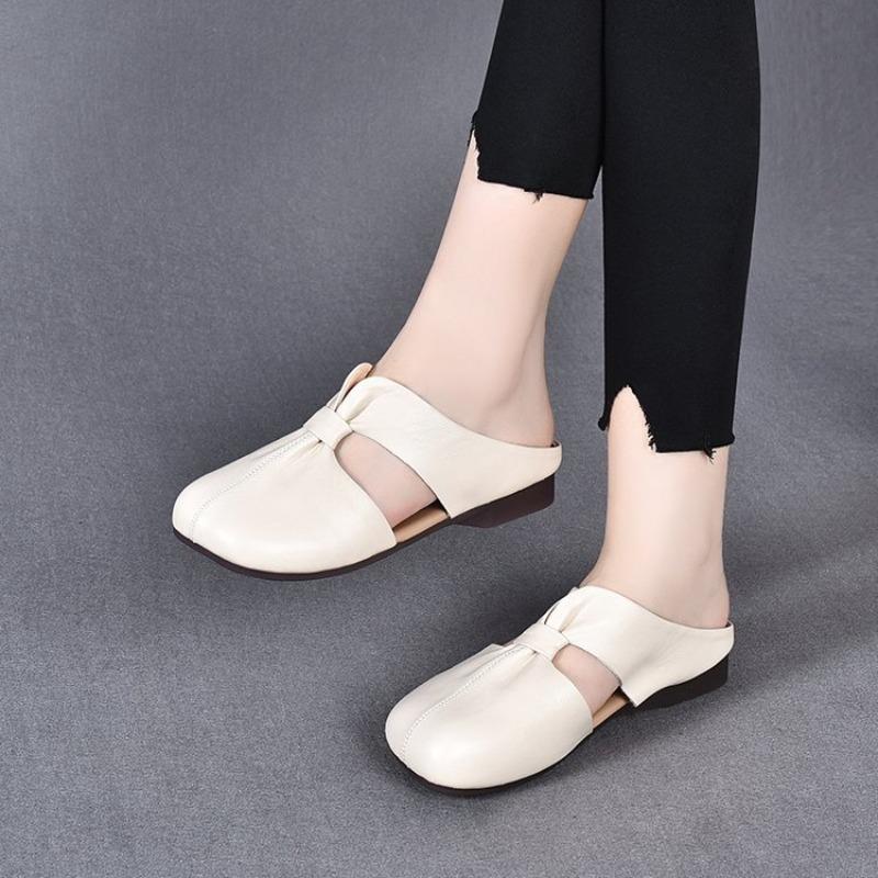 Fashion cool slippers summer new wear solid color one-word single shoes bag head side empty flat slippers