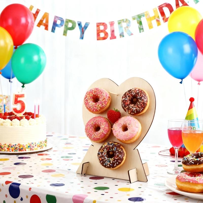 2Pcs Heart Shaped Cake Display Rack Wooden Cake Dessert Holder Stand for Kids Birthday Baby Shower Wedding Decoration