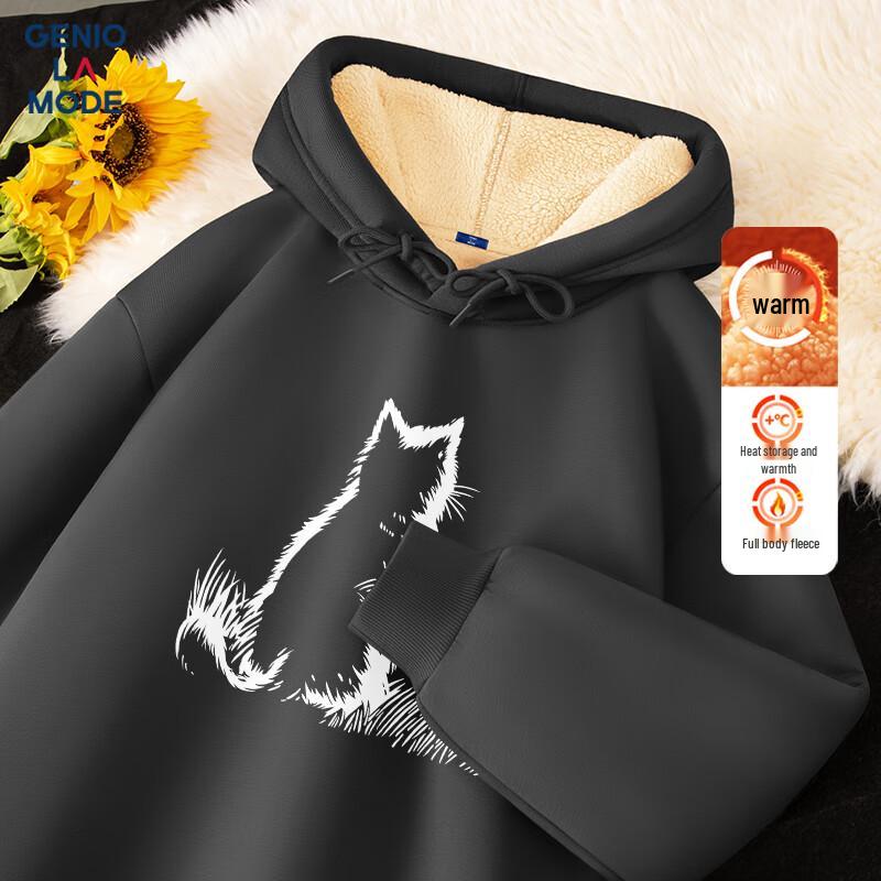 

GENIOLAMODE Men s Moonlit Cat Heavy Fleece Lined Hoodie XL