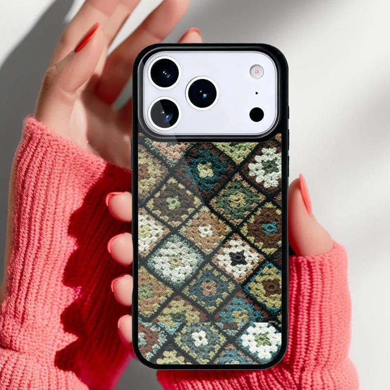 

Granny Square Crochet Phone Case for iPhone 17 16 15 14 13 Pro Max Back Cover for 12 11 Pro Coque iPhone 16e