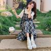 Plaid dress for women, new summer Korean style casual temperament, relaxed feel, fake two-piece patchwork slip dress