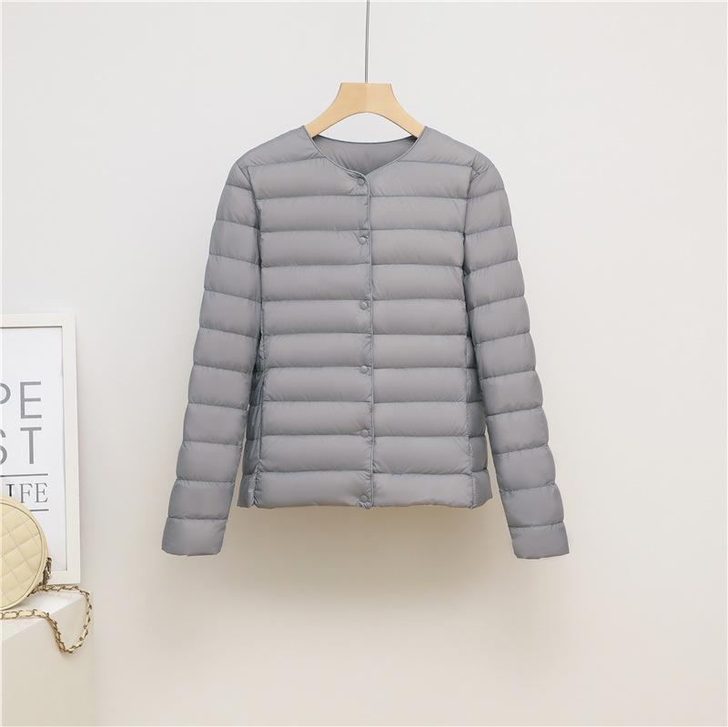New Light and Thin Round Neck V-neck Down Jacket Women's Warm Liner Short Large Size Jacket Autumn and Winter Women's Collarless