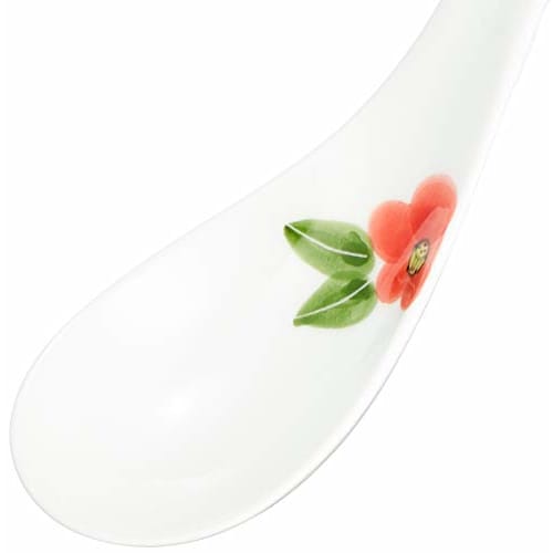 Arita Ware Ojiyama Kiln "Ultimate Renge" Ramen Spoon, Red Camellia Design, Approx. 16cm Diameter, Lotus Flower Design, Ceramic, Dishwasher Safe, Made