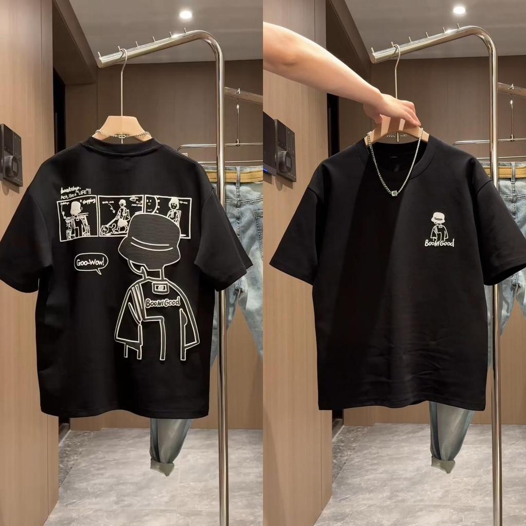 100% Cotton Boys' Fun Anime Short-Sleeved Summer T-Shirt - Loose Fit for Medium and Large Children