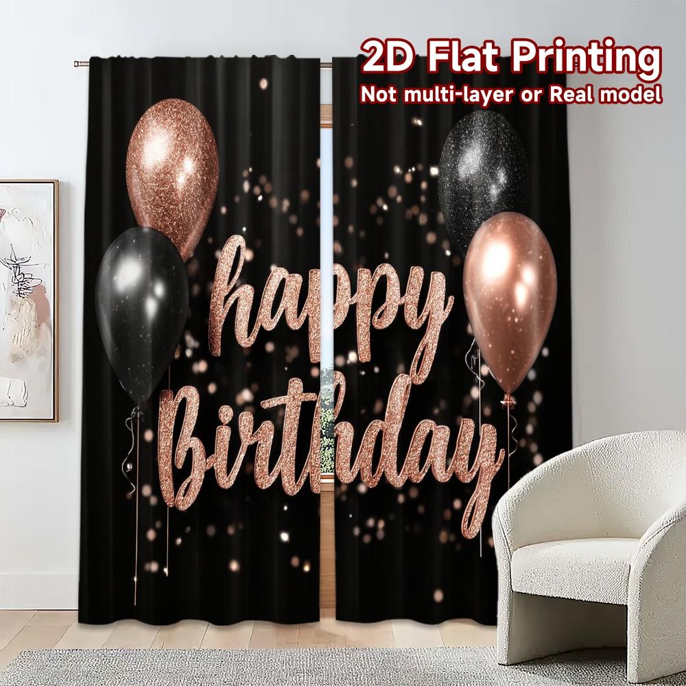 Set Of 2 Modern Flat Printing Curtains Without Rod Birthday Glow Window Curtain Polyester Decorations