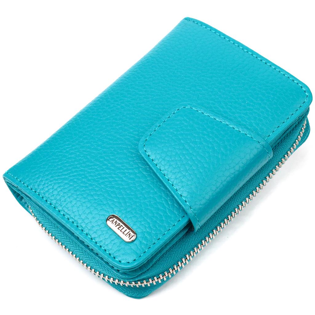 Vertikale Damenbrieftasche mit Münzfach und Reißverschluss aus Echtleder Flotar CANPELLINI Wallet 21599 Türkis