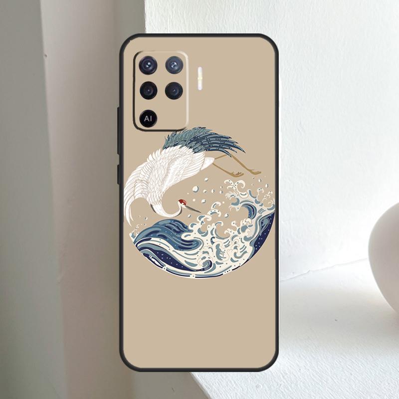 Art Crane Waves For OPPO A74 A54 A94 A17 A57 A15 A16 A76 A96 A18 A38 A58 A78 A98 A40 A60 A80 A5 A6 Pro Case