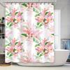 Vintage Floral Shower Curtain Pink Lilies with Green Leaves for Bathroom Decorations Waterproof Fabric Bathroom Curtains with