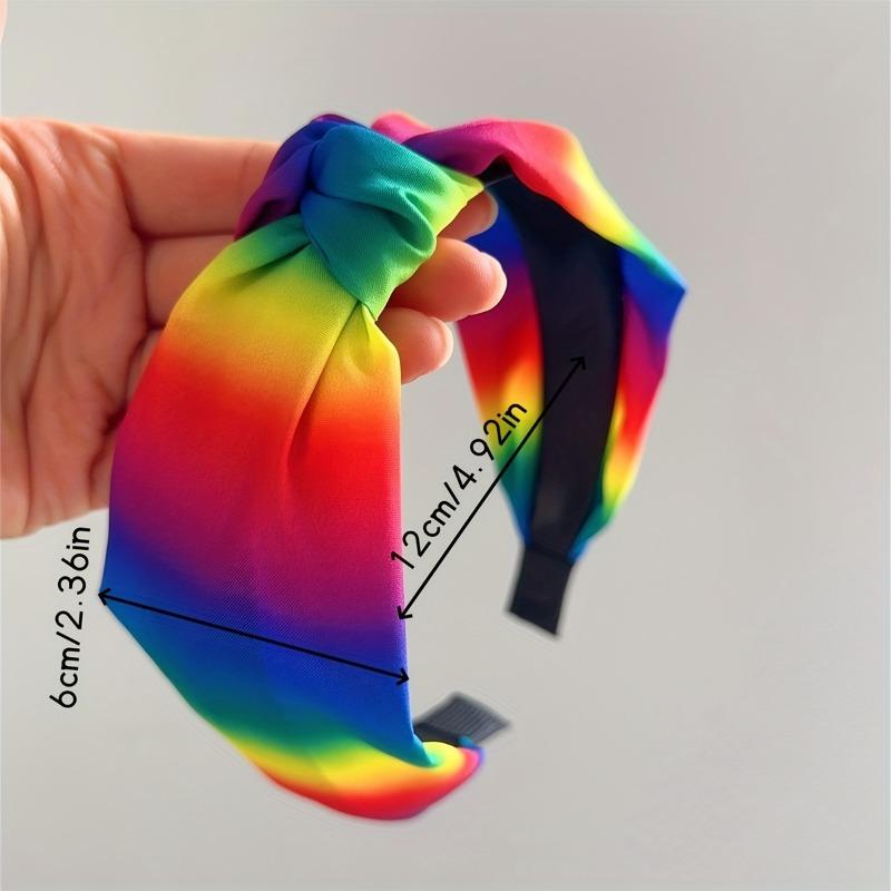 1pc Rainbow Wide Knotted Headband for Women, Soft Stretchy Fabric, Gradient Color for Spring Summer, Beach, Festival, Daily