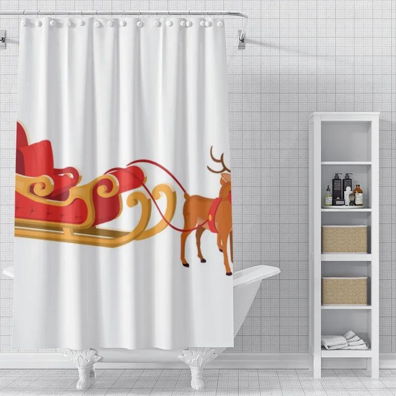 Home Shower Curtains For Bathroom Waterproof Curtain Fabric Modern Nordic Style Living Room Winter Decoration Merry Christmas