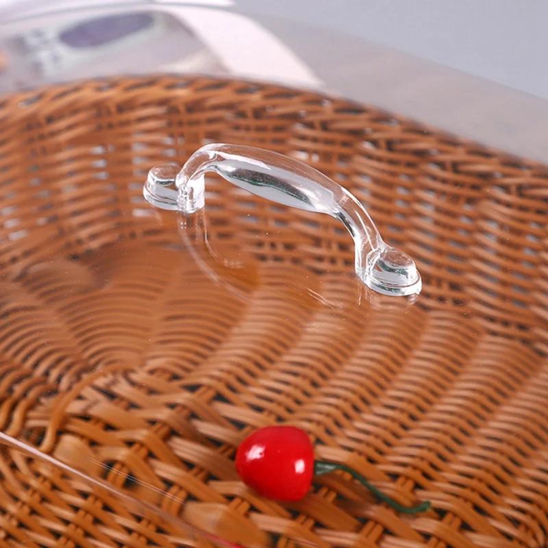 Versatile Imitation Rattan Wicker Basket with Acrylic Lid for Home Dining Table Storage Box Picnic Food Storage Plastic Basket #