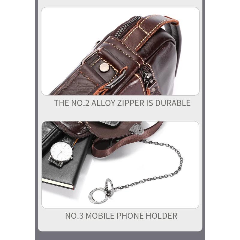 Cowhide men's single shoulder crossbody bag is breathable, wear-resistant, anti-theft, and can be stored with anti-theft brush