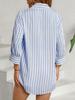2025 Summer European & American Stripe Pocket Long Sleeve Single-Breasted Shirt Dress