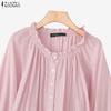 ZANZEA Women Casual Round Neck Loose Long Sleeve Blouse