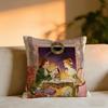 Retro Illustration Cushion Cover Cozy Velvet Throw PillowSoft Warm Cushion For Sofa  Bed