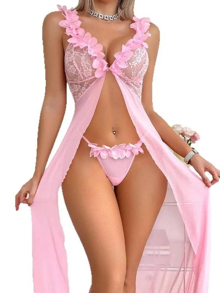 Sexy Pajamas For Women Split Lace Trim Sexy Transparent Backless Deep V Suspenders Sleeveless Dress Pure Desire Charming 0Fe5