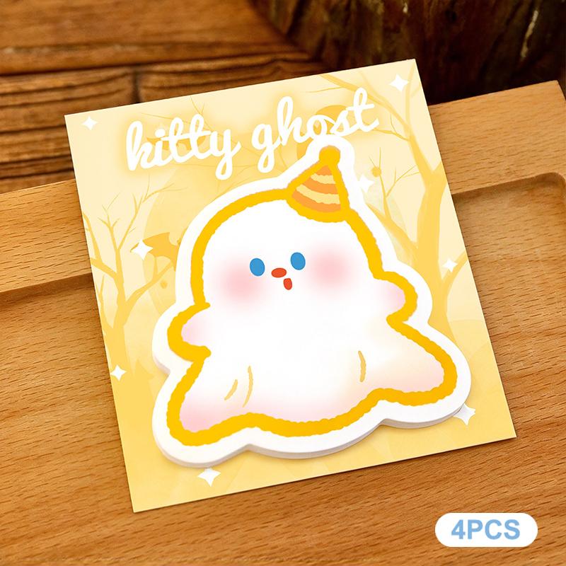 Halloween Ghost Sticky Notes Set 1/4Pcs Reusable Cute Cartoon Die Cut Memo Pad for Study Work Daily Reminder