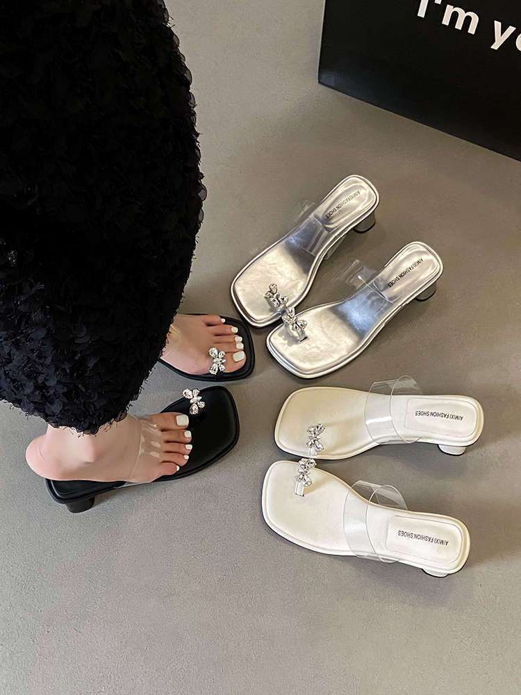 Women's trend shoes cover toes thick heel sandals transparent sandals Korean butterfly shows long legs