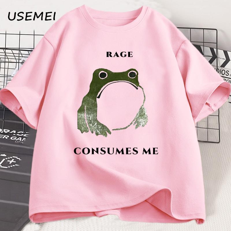 Unisexs T Shirts Funny Rage Consumes Me Frog Graphic T Shirts Vintage Cotton Short Sleeve Printed Tshirt Unisexs Clothes Streetwear